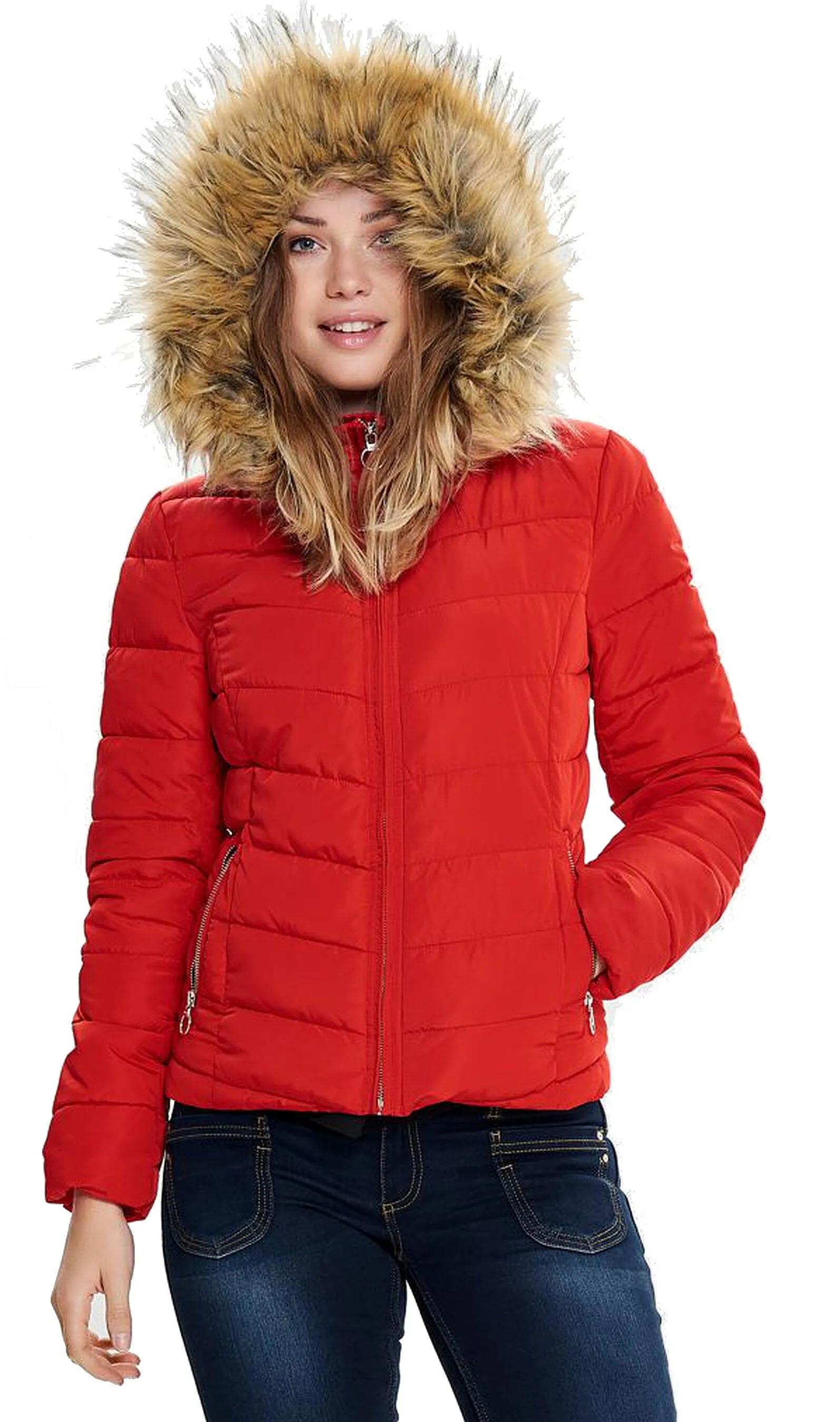 jacket ONLY Newellan Quilted Hood - Chinese Red - women´s