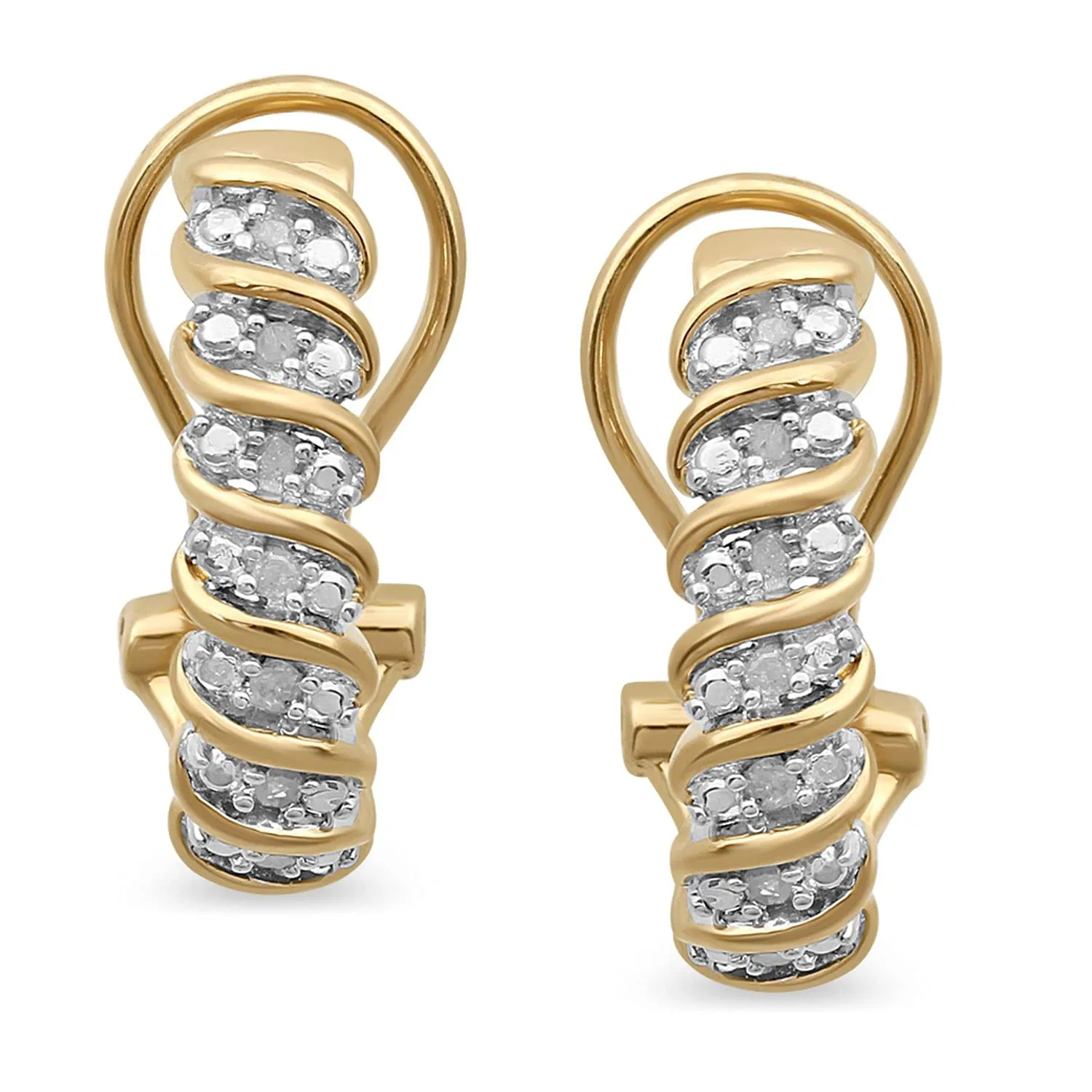 Jewelili 14K Yellow Gold Over Brass 1/3 CTTW Natural Round White Diamonds Earrings and Bracelet Box Set