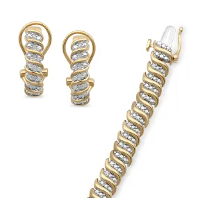 Jewelili 14K Yellow Gold Over Brass 1/3 CTTW Natural Round White Diamonds Earrings and Bracelet Box Set