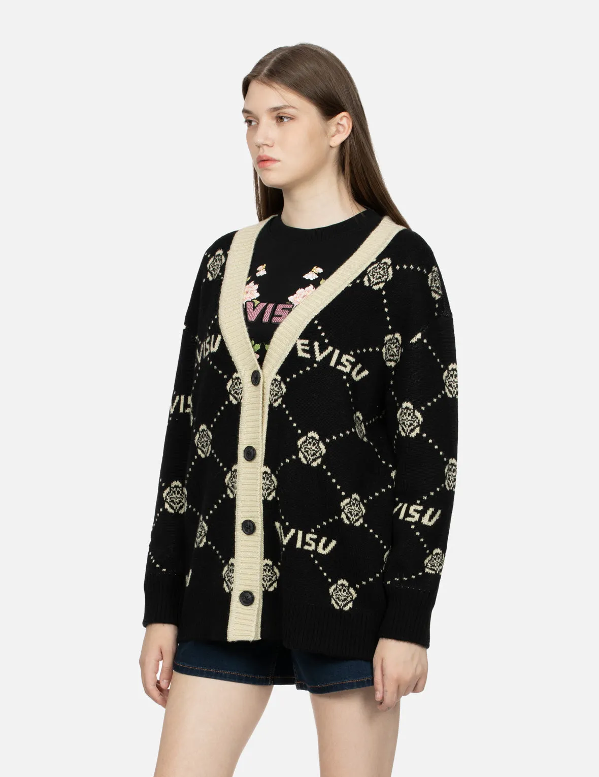 Kamon and Logo Jacquard Loose Fit Cardigan