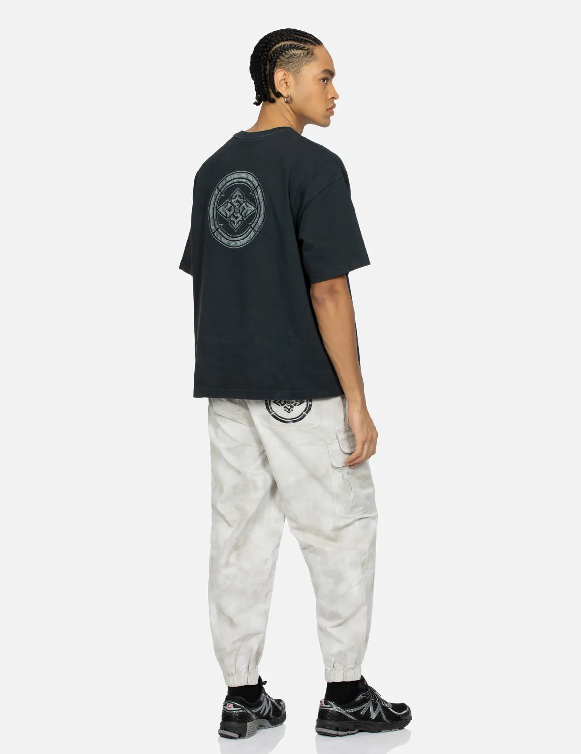 Kamon Embroidery Loose Fit Tie-Dye Cargo Joggers