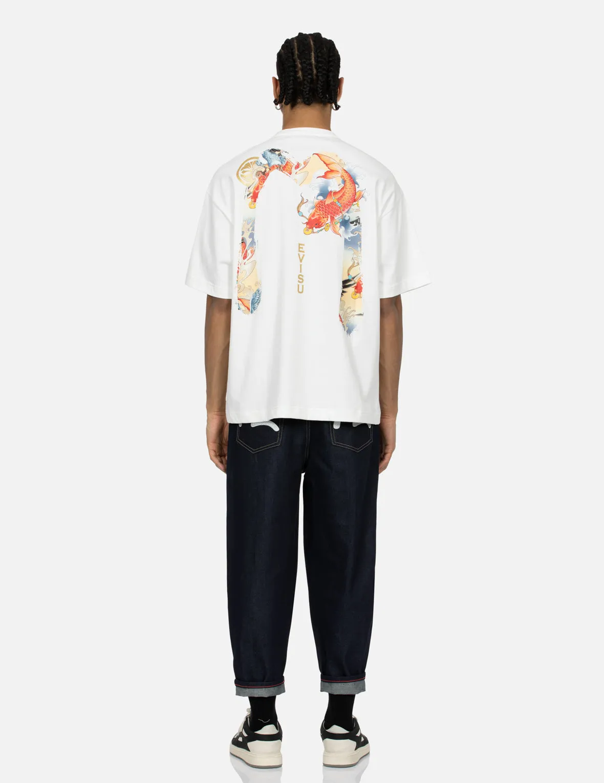 Koi and Seagull Brushstroke Daicock Digital Print Loose Fit T-shirt