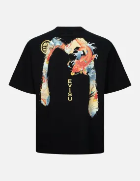 Koi and Seagull Brushstroke Daicock Digital Print Loose Fit T-shirt