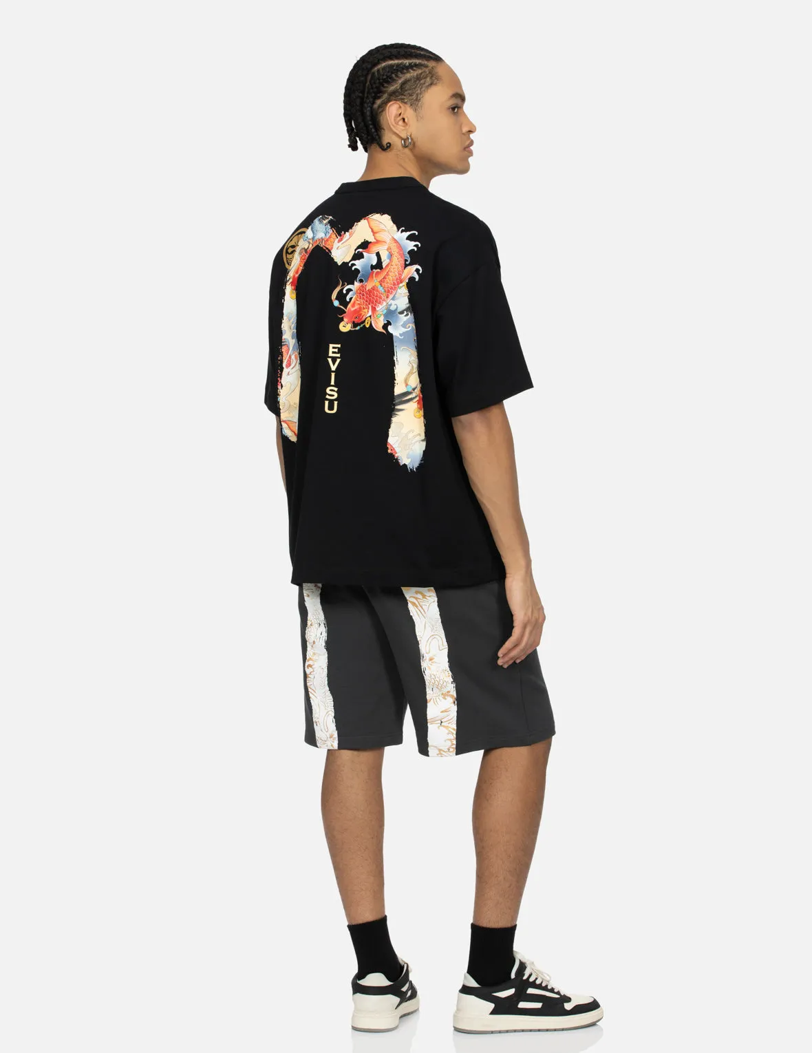 Koi and Seagull Brushstroke Daicock Digital Print Loose Fit T-shirt