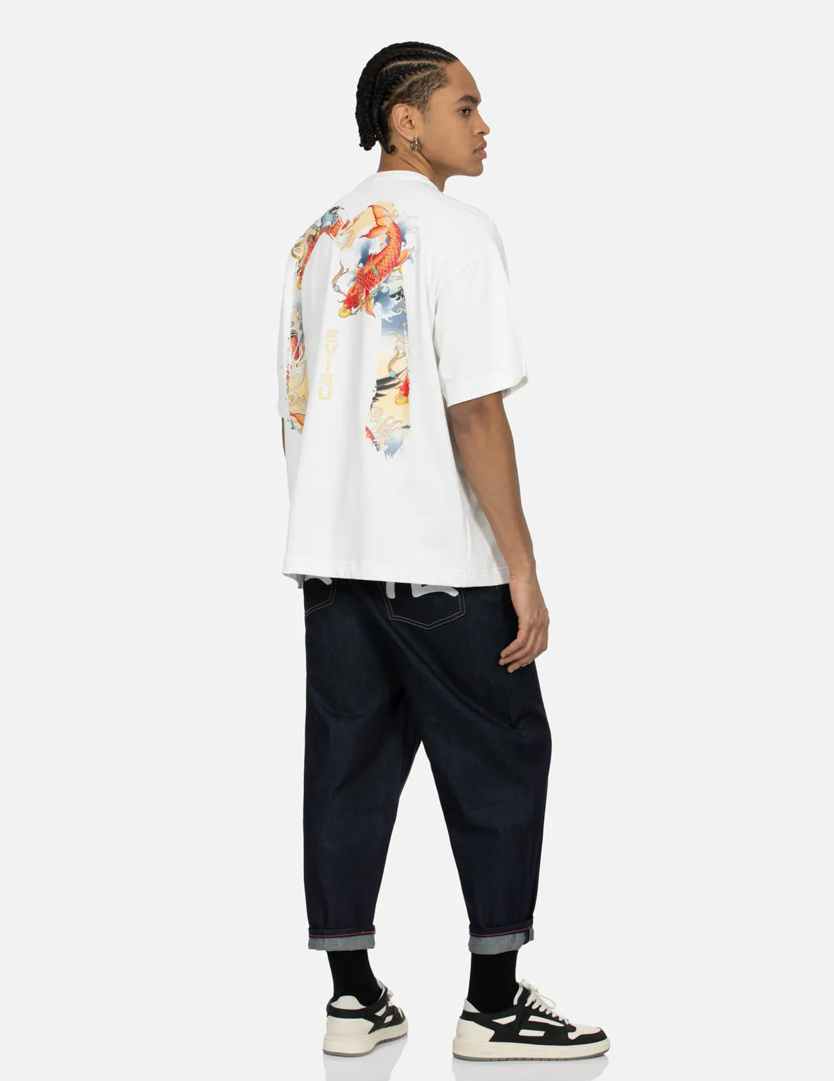 Koi and Seagull Brushstroke Daicock Digital Print Loose Fit T-shirt