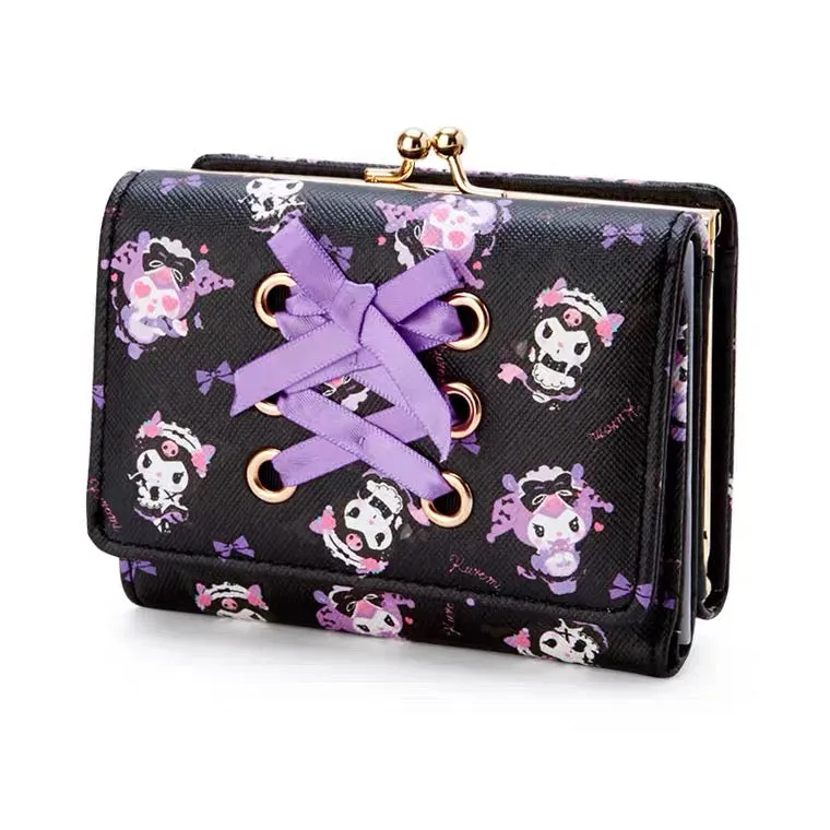 kuromi style black purple ribbon wallet