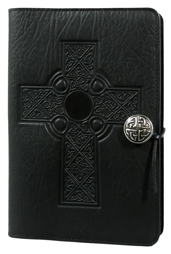 Large Leather Journal -  Celtic Cross in Black Large