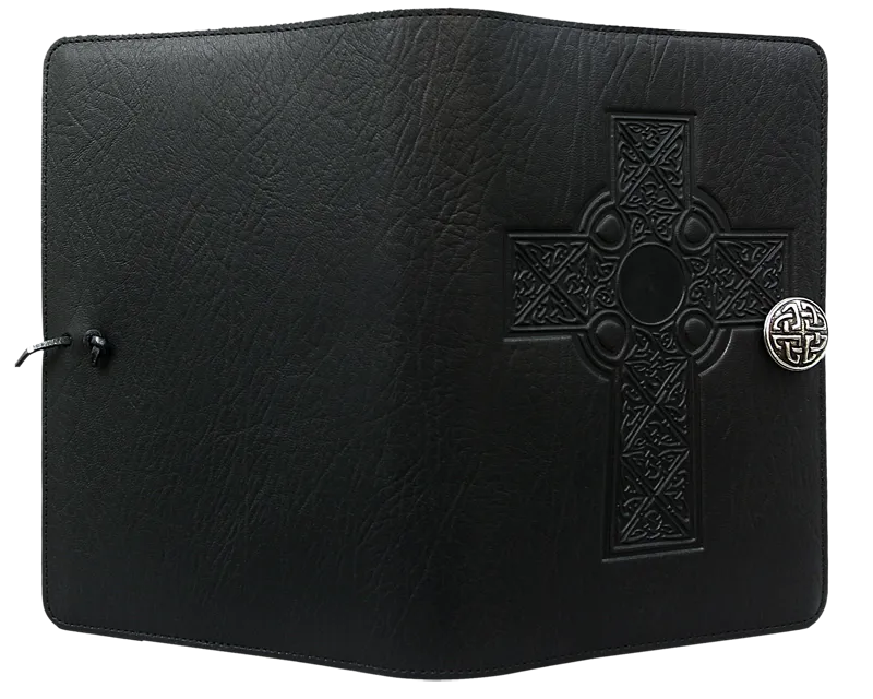 Large Leather Journal -  Celtic Cross in Black Large