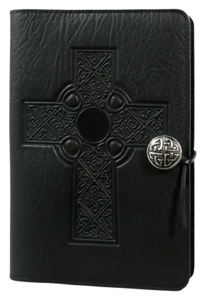 Large Leather Journal -  Celtic Cross in Black Large