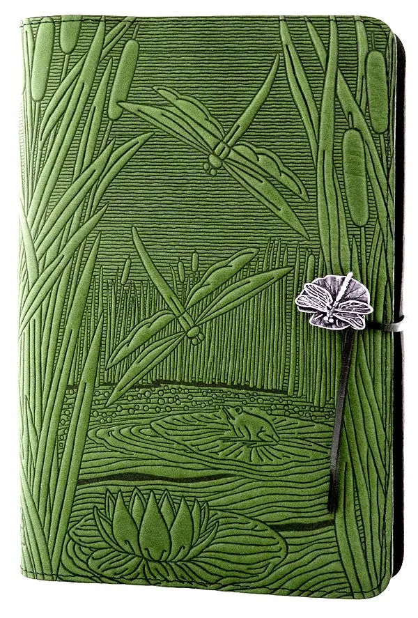 Large Leather Journal -  Dragonfly Pond in Fern