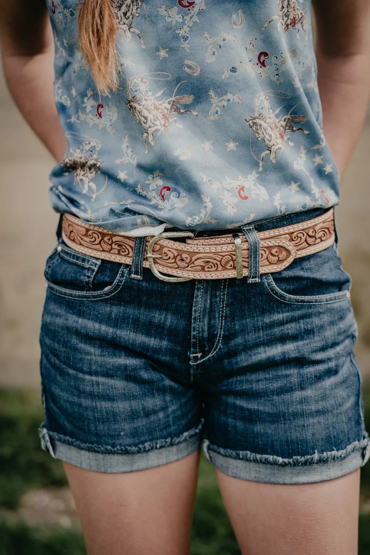 Leather Belt with Acorn Tooling by Double J Saddlery (1 1/2