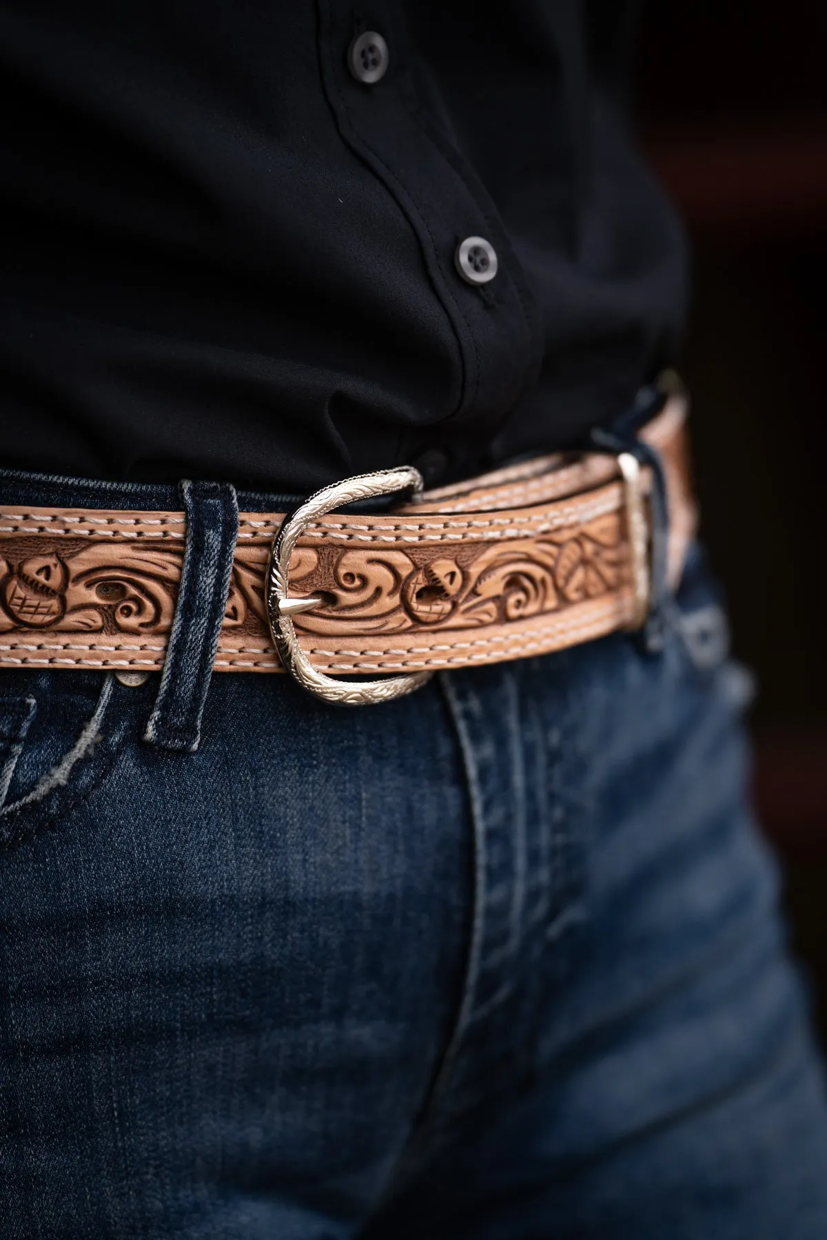 Leather Belt with Acorn Tooling by Double J Saddlery (1 1/2