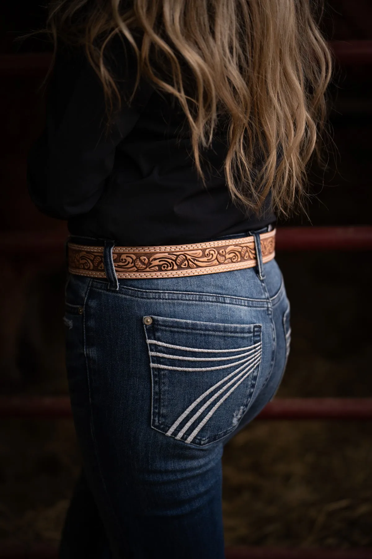 Leather Belt with Acorn Tooling by Double J Saddlery (1 1/2