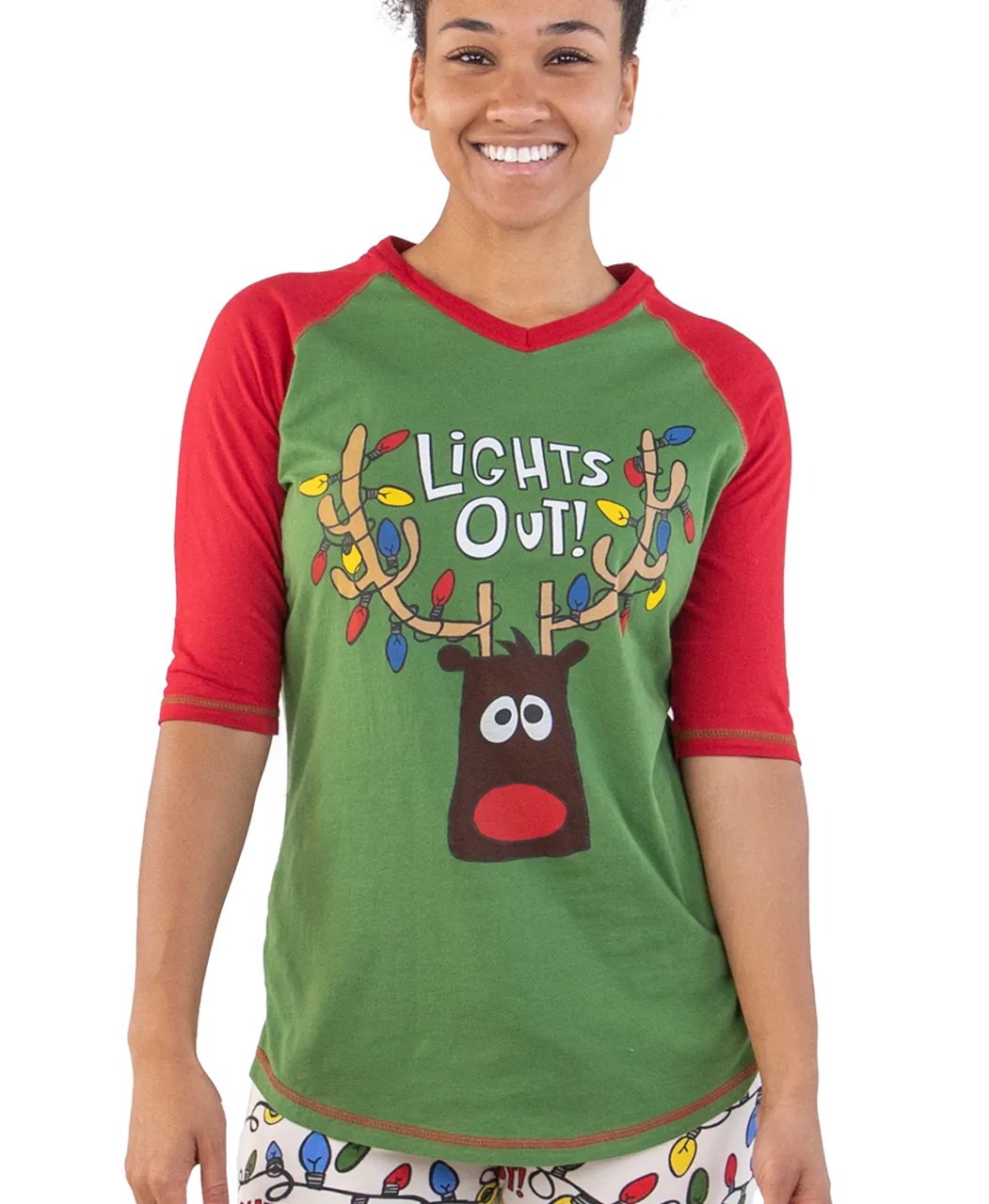 Lights Out! Women's Reindeer Tall Tee Medium