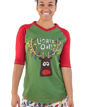 Lights Out! Women's Reindeer Tall Tee Medium