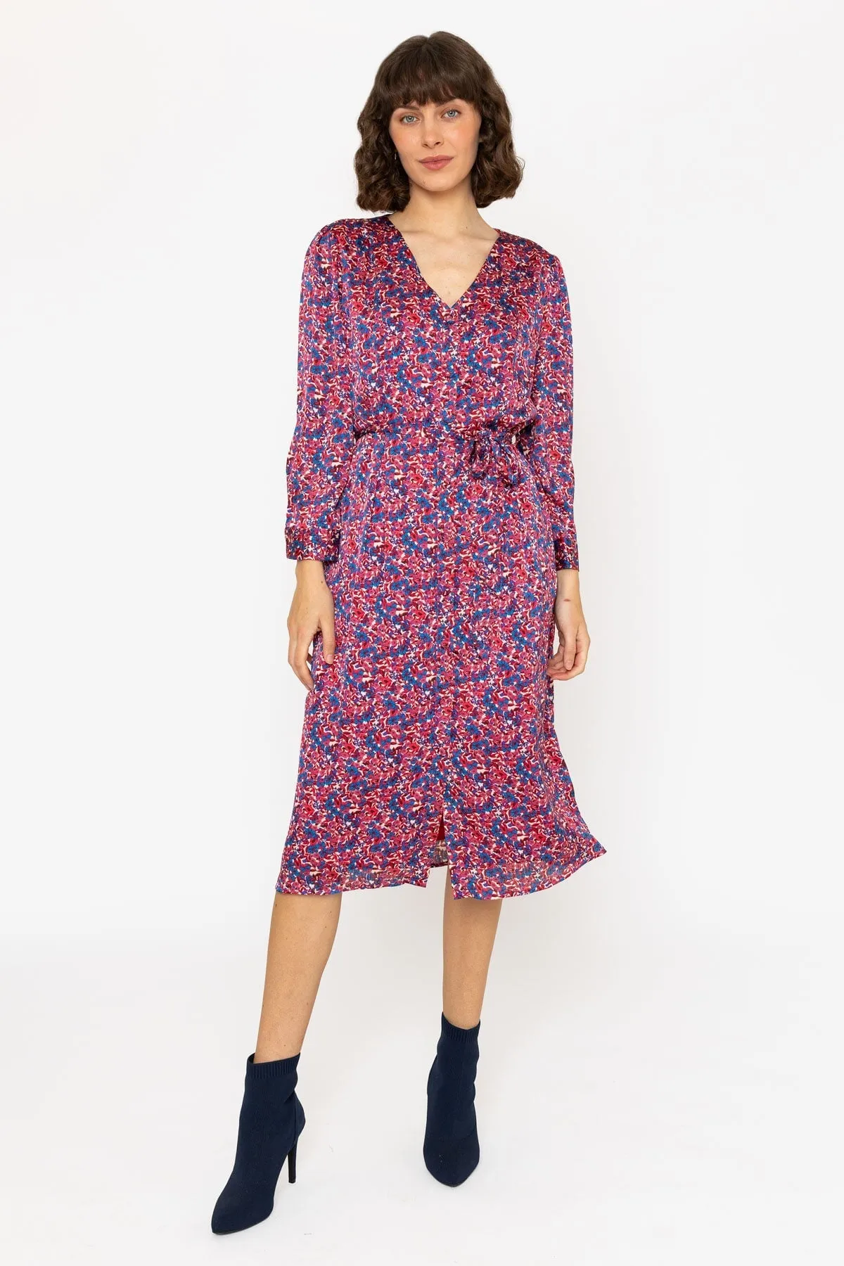 Long Sleeve Red Floral Jennifer Midi Dress