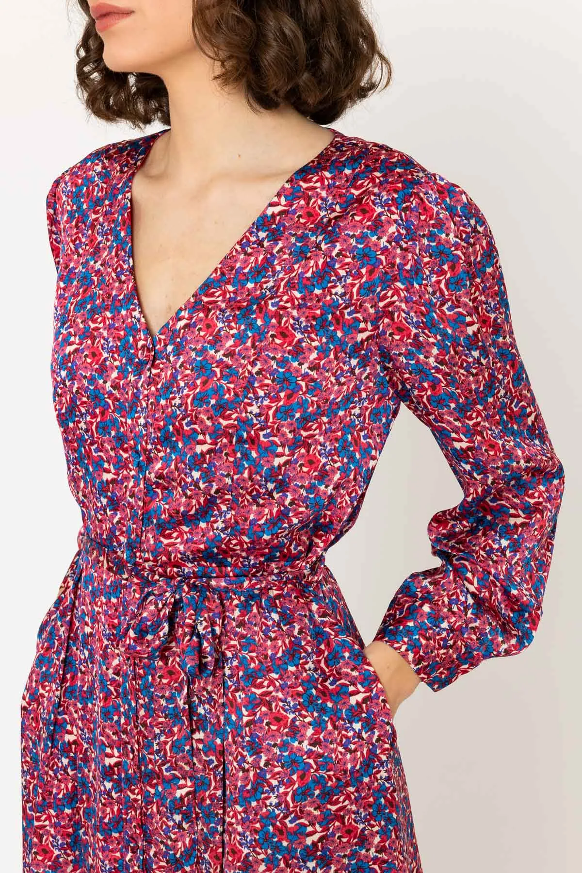 Long Sleeve Red Floral Jennifer Midi Dress