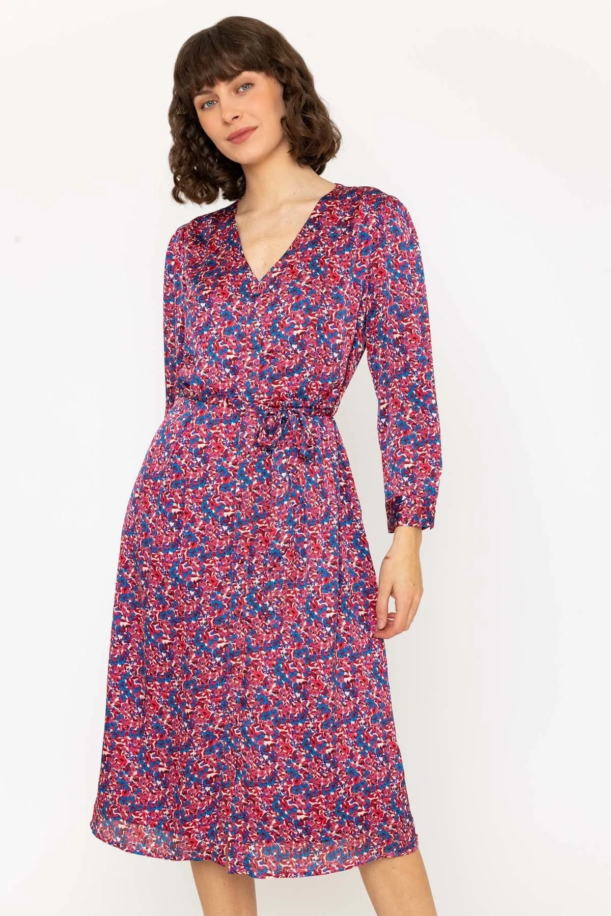 Long Sleeve Red Floral Jennifer Midi Dress