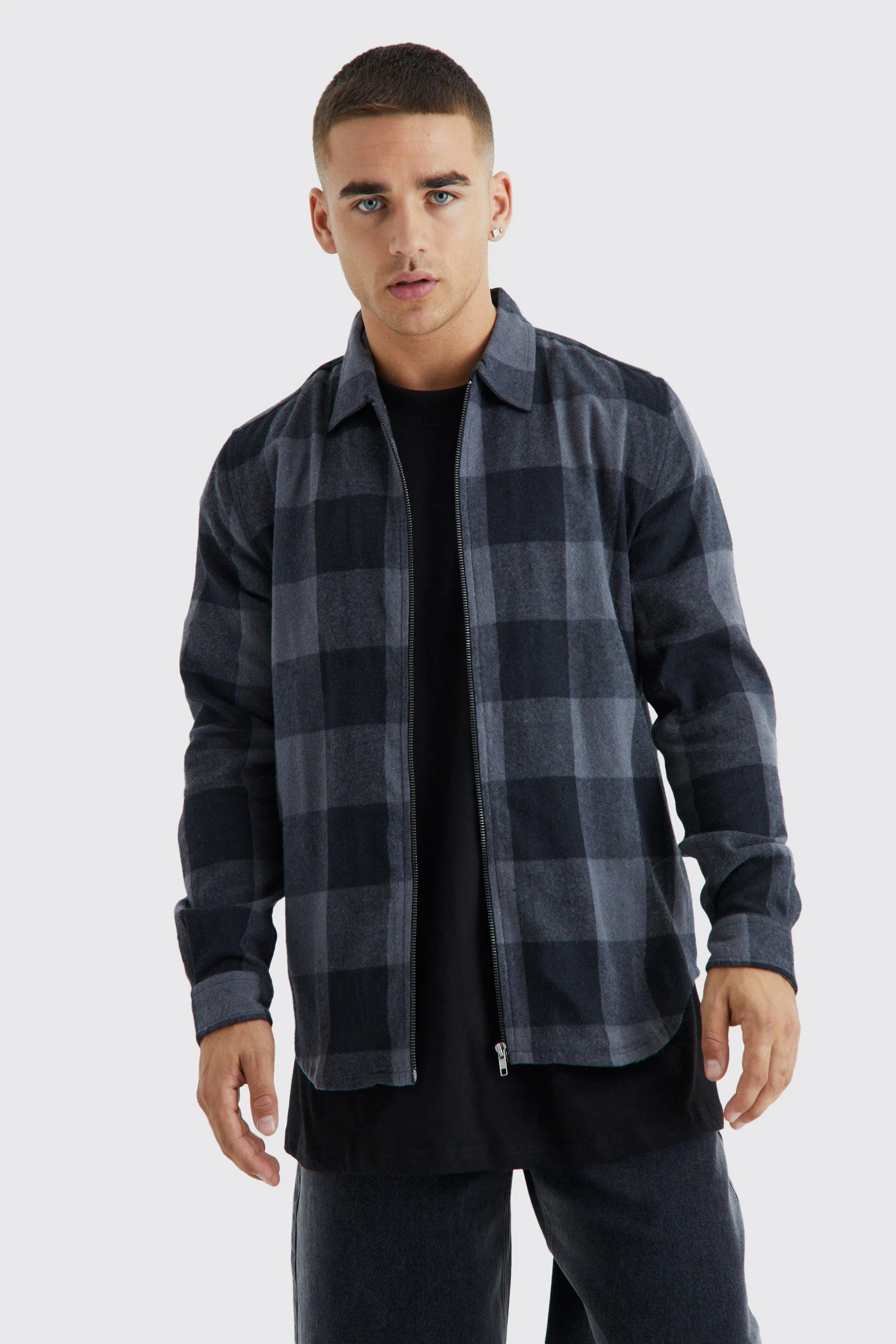 Longsleeve Flannel Zip Shirt Jacket