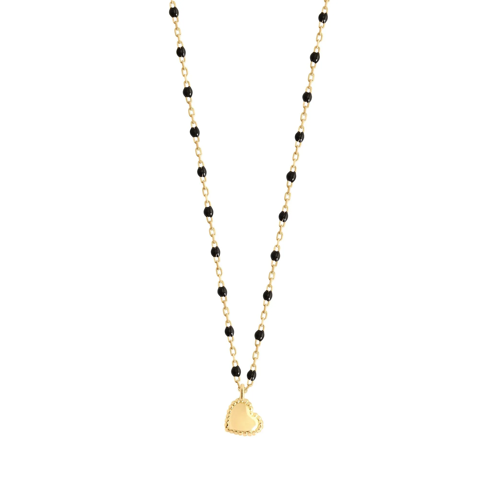 Lucky Heart Mini Gigi Black necklace, Yellow Gold, 15.7