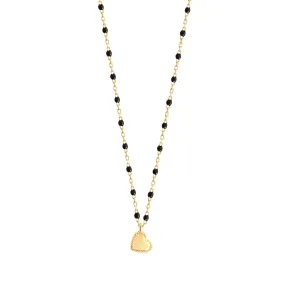 Lucky Heart Mini Gigi Black necklace, Yellow Gold, 15.7