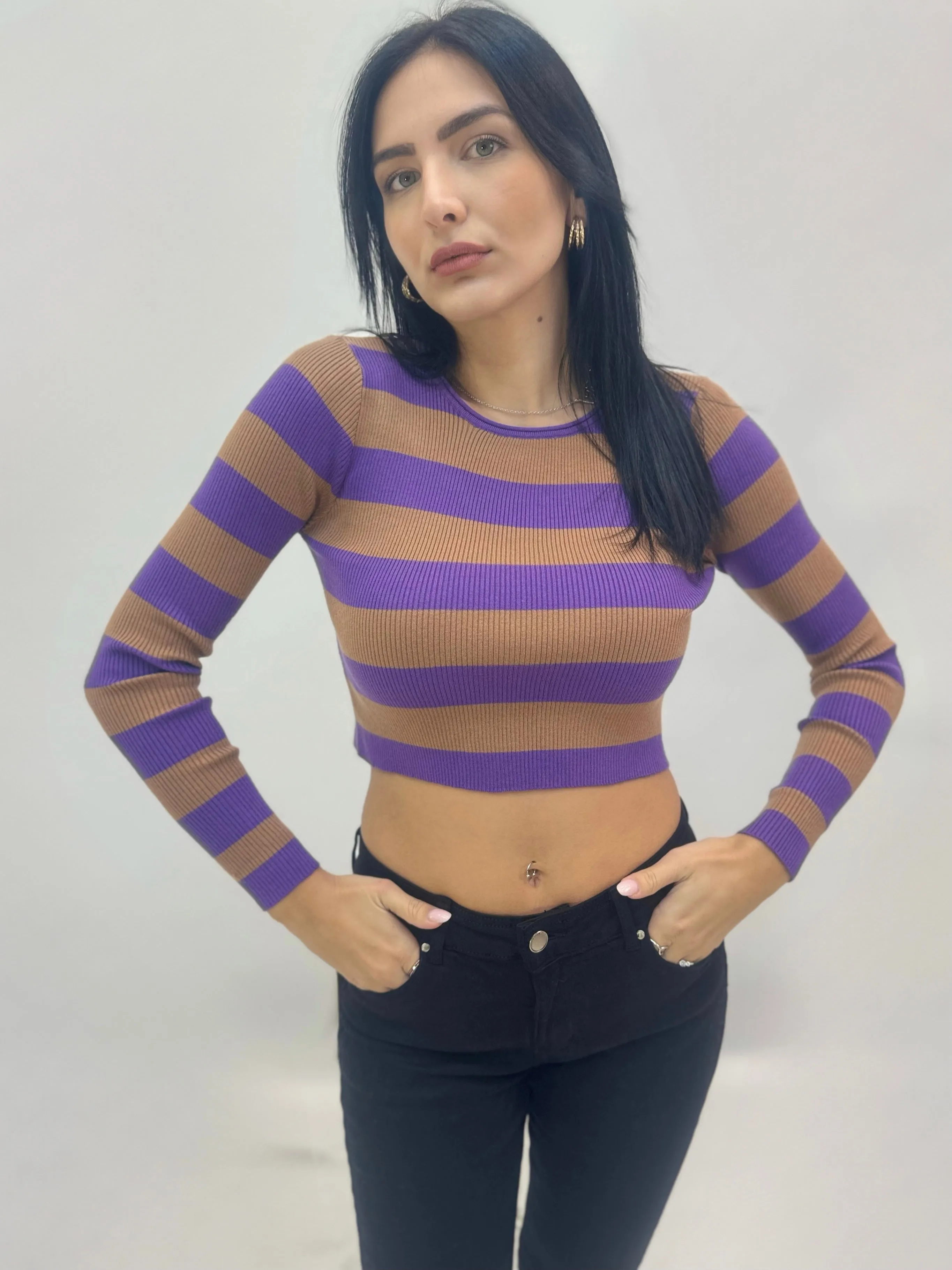 Maglia crop maniche lunghe