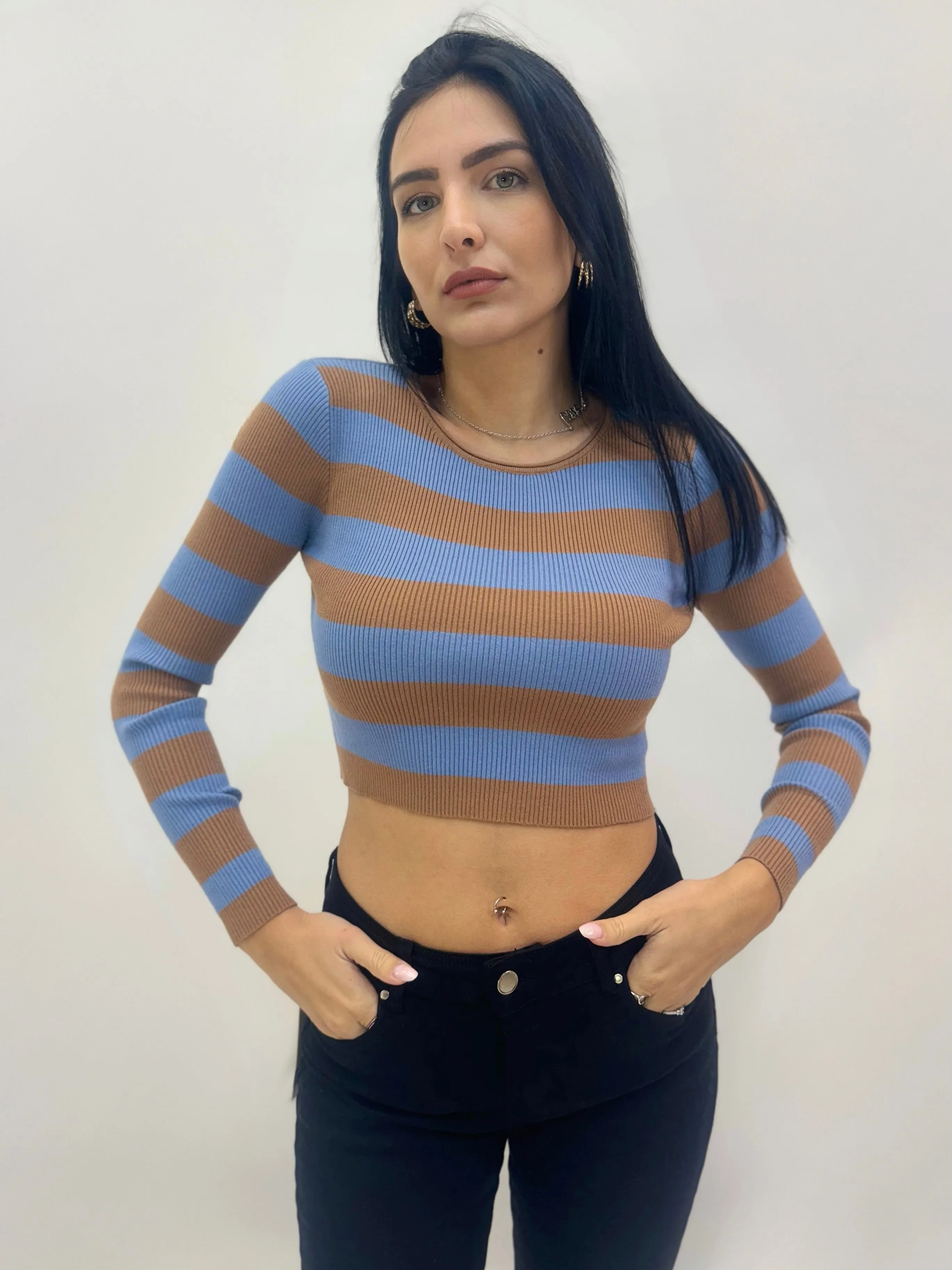 Maglia crop maniche lunghe