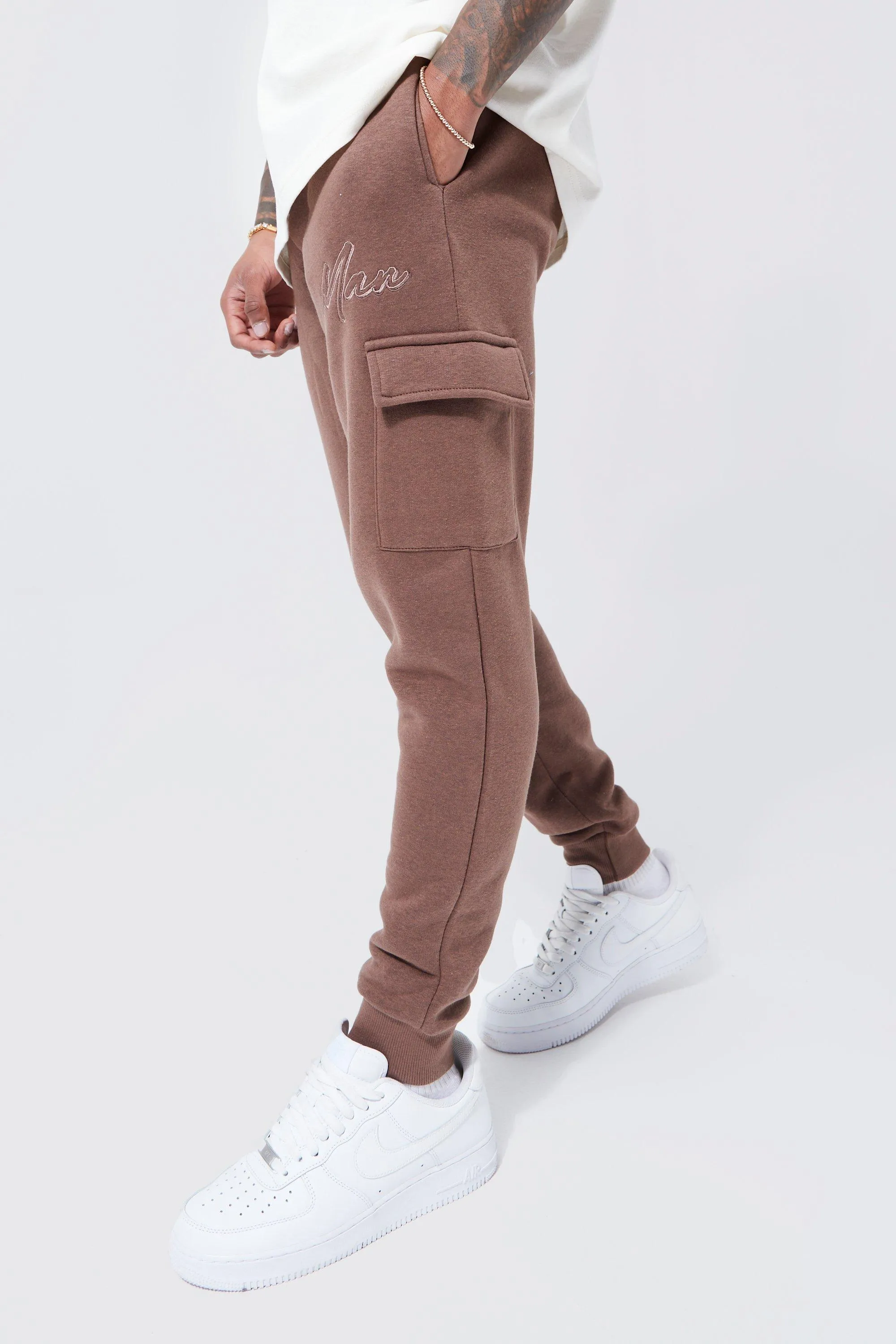 Man Script Skinny Fit Cargo Jogger | boohooMAN UK