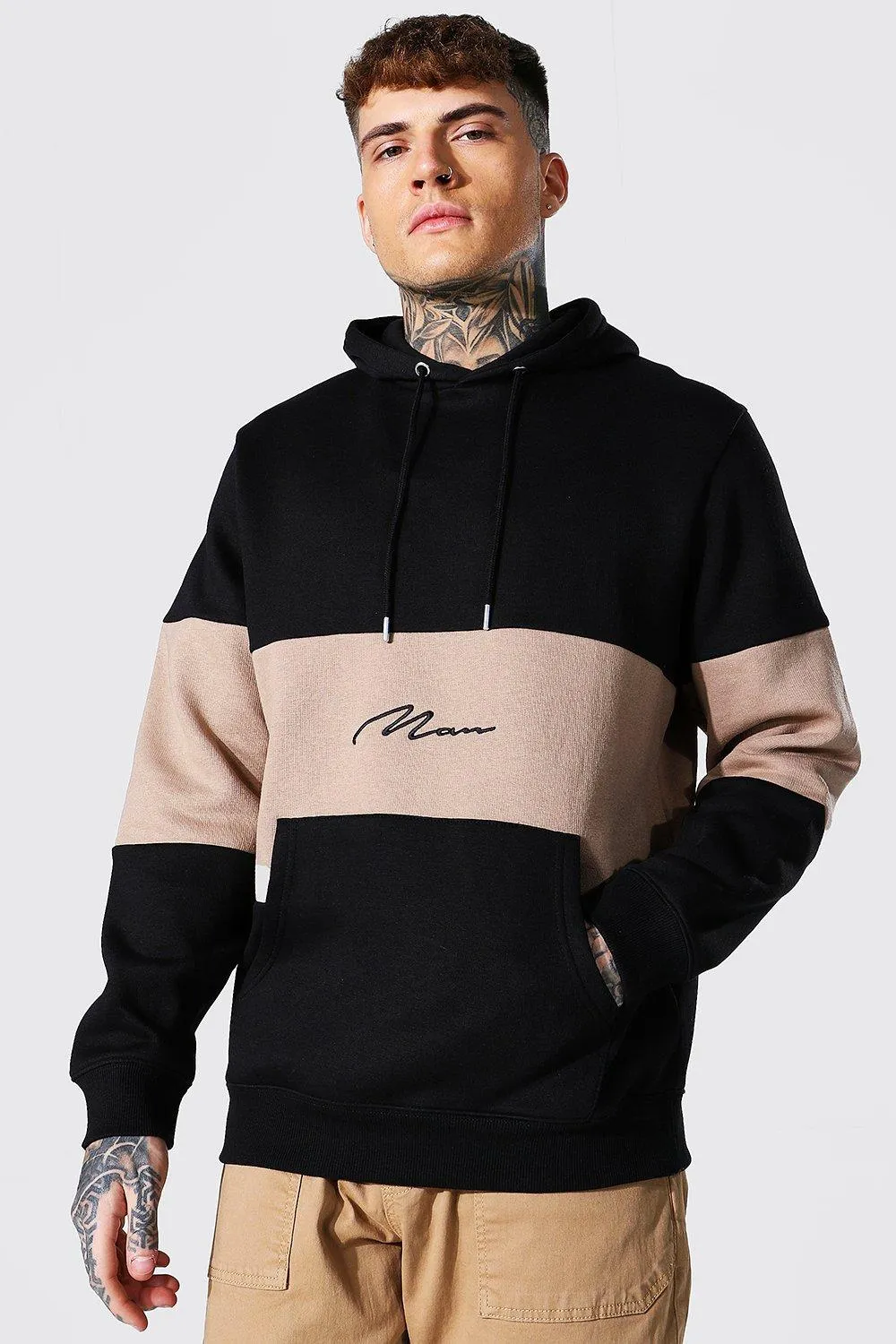 Man Signature Colour Block Hoodie | boohooMAN UK