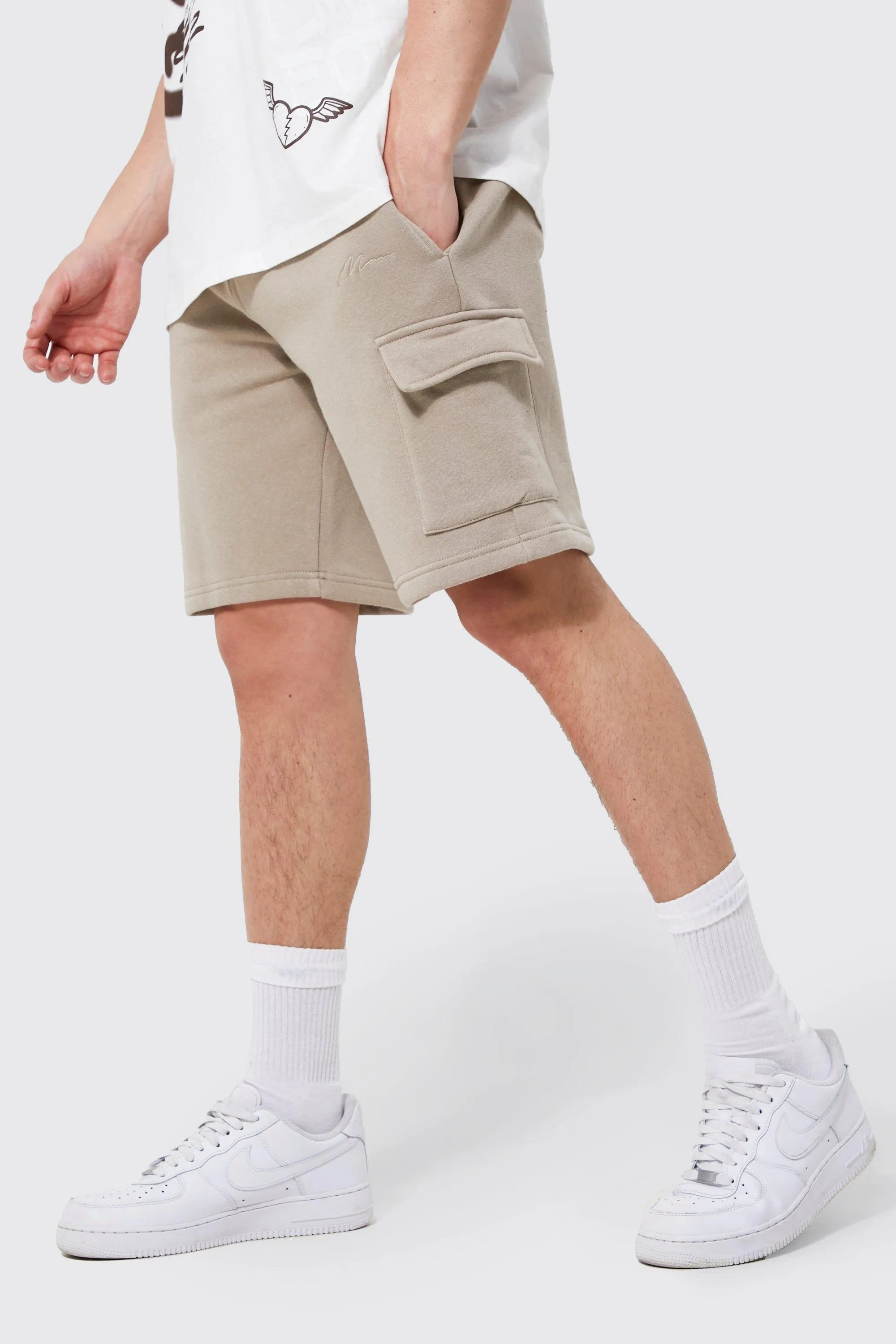 Man Slim Fit Mid Cargo Jersey Short