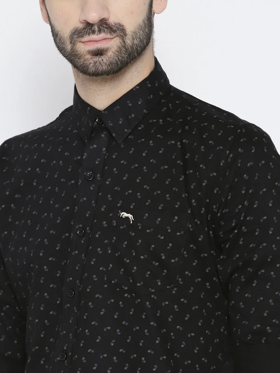 Men Black Slim Fit Printed Casual Shirt