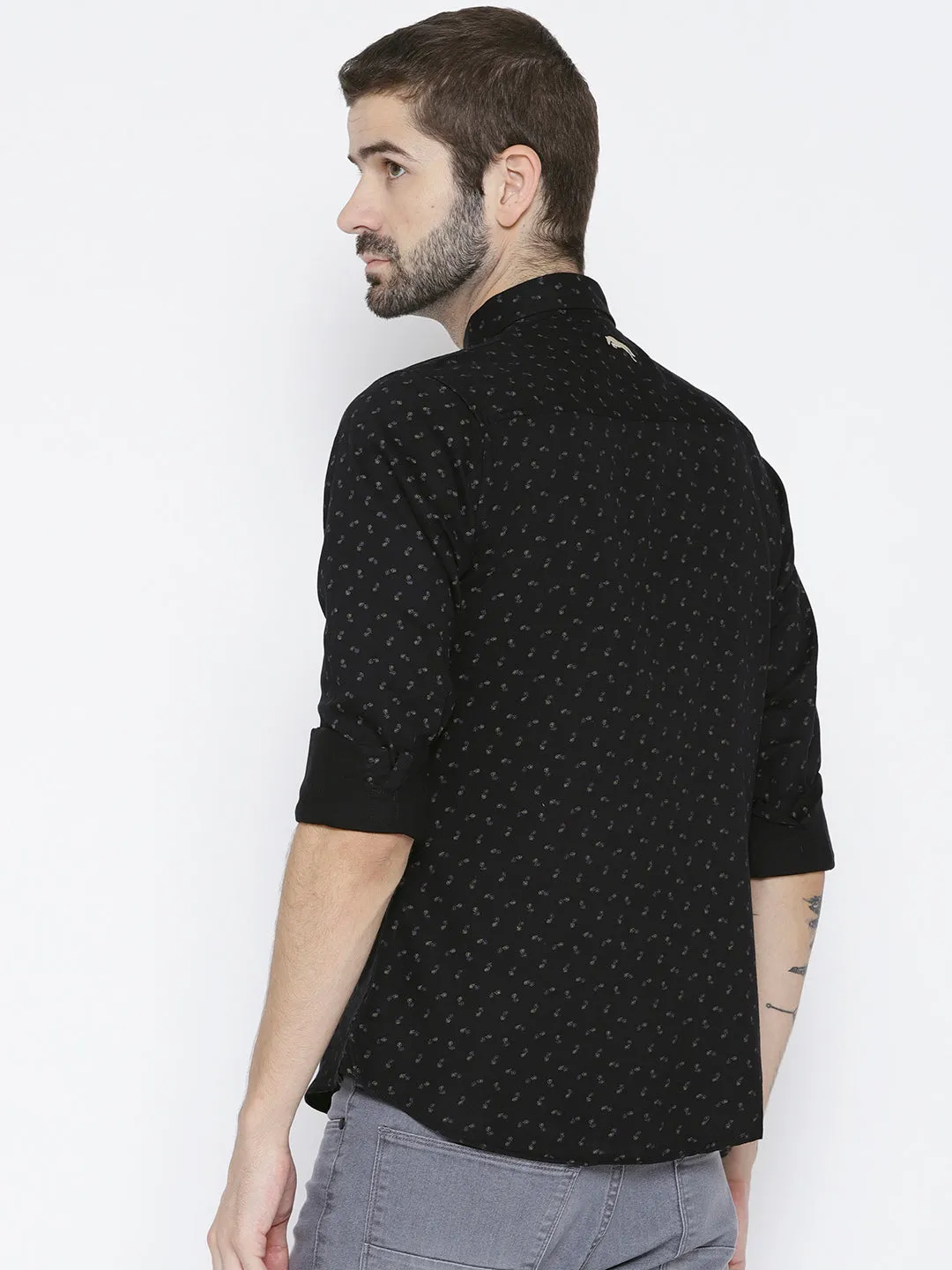 Men Black Slim Fit Printed Casual Shirt