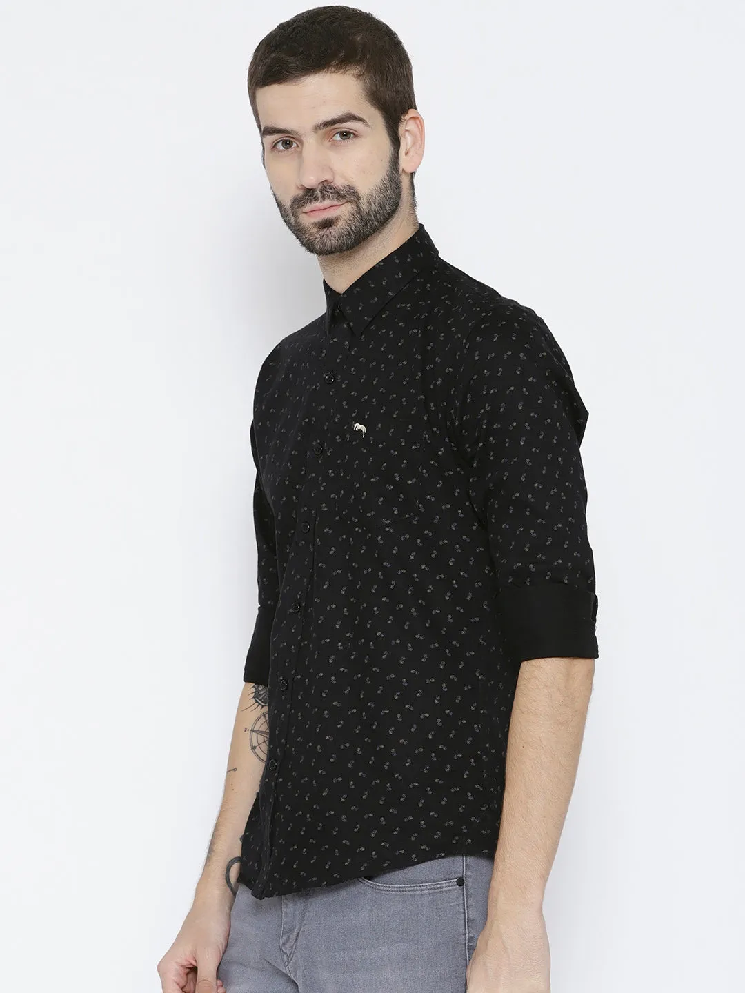 Men Black Slim Fit Printed Casual Shirt