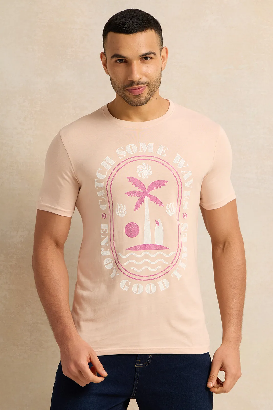 Men Pink Graphic T-Shirt