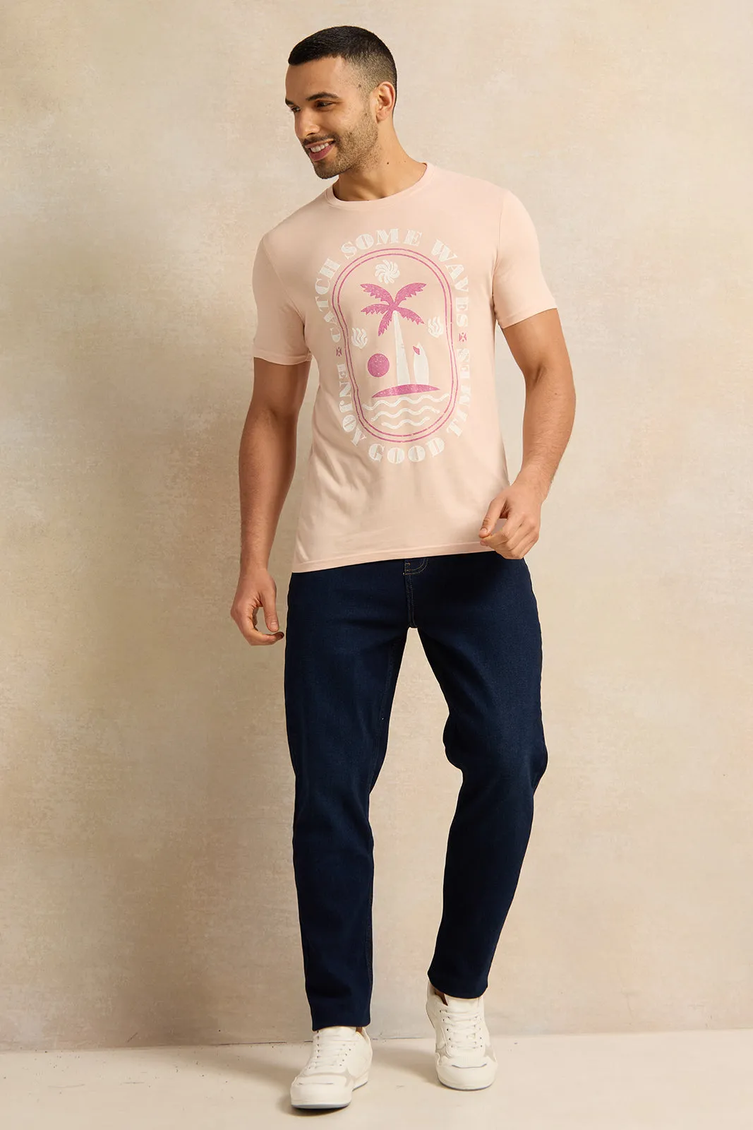 Men Pink Graphic T-Shirt