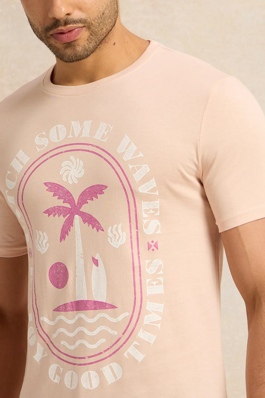 Men Pink Graphic T-Shirt