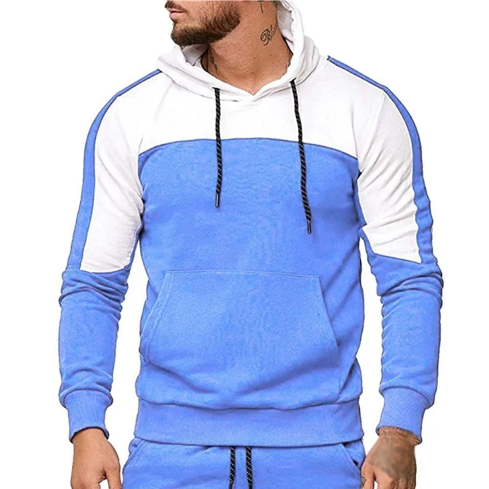 Men Tracksuit Casual Slim Patchwork Hoodie And Jogger Pants