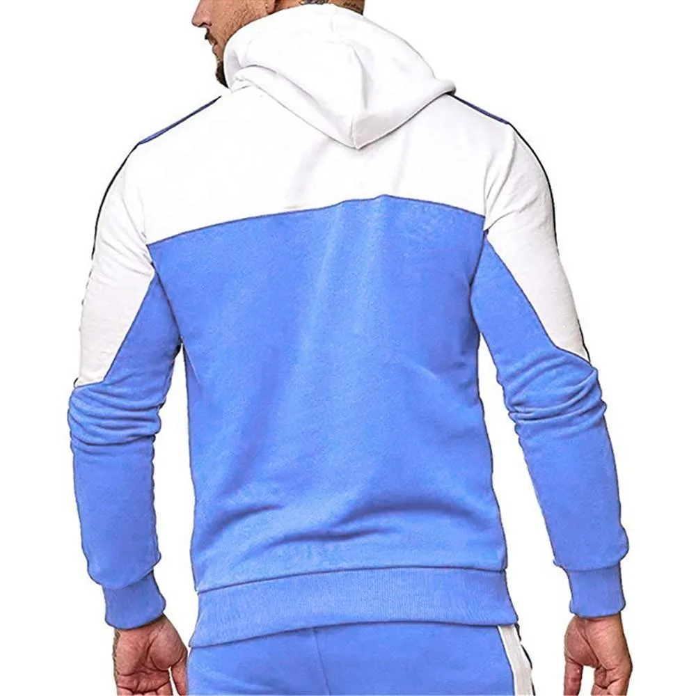 Men Tracksuit Casual Slim Patchwork Hoodie And Jogger Pants