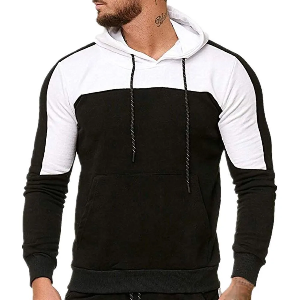 Men Tracksuit Casual Slim Patchwork Hoodie And Jogger Pants