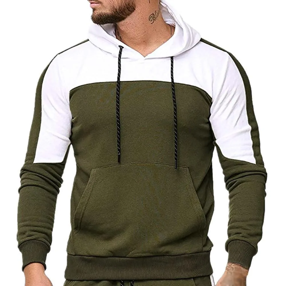 Men Tracksuit Casual Slim Patchwork Hoodie And Jogger Pants