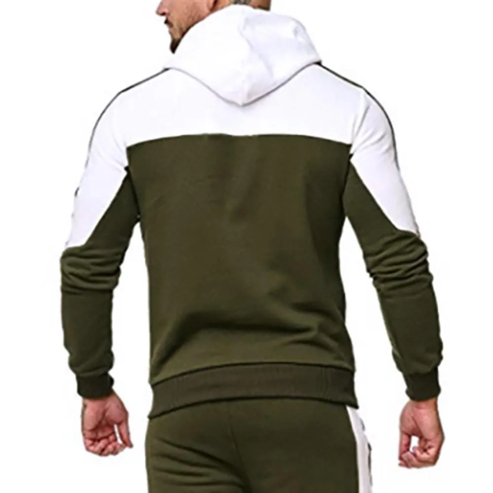 Men Tracksuit Casual Slim Patchwork Hoodie And Jogger Pants