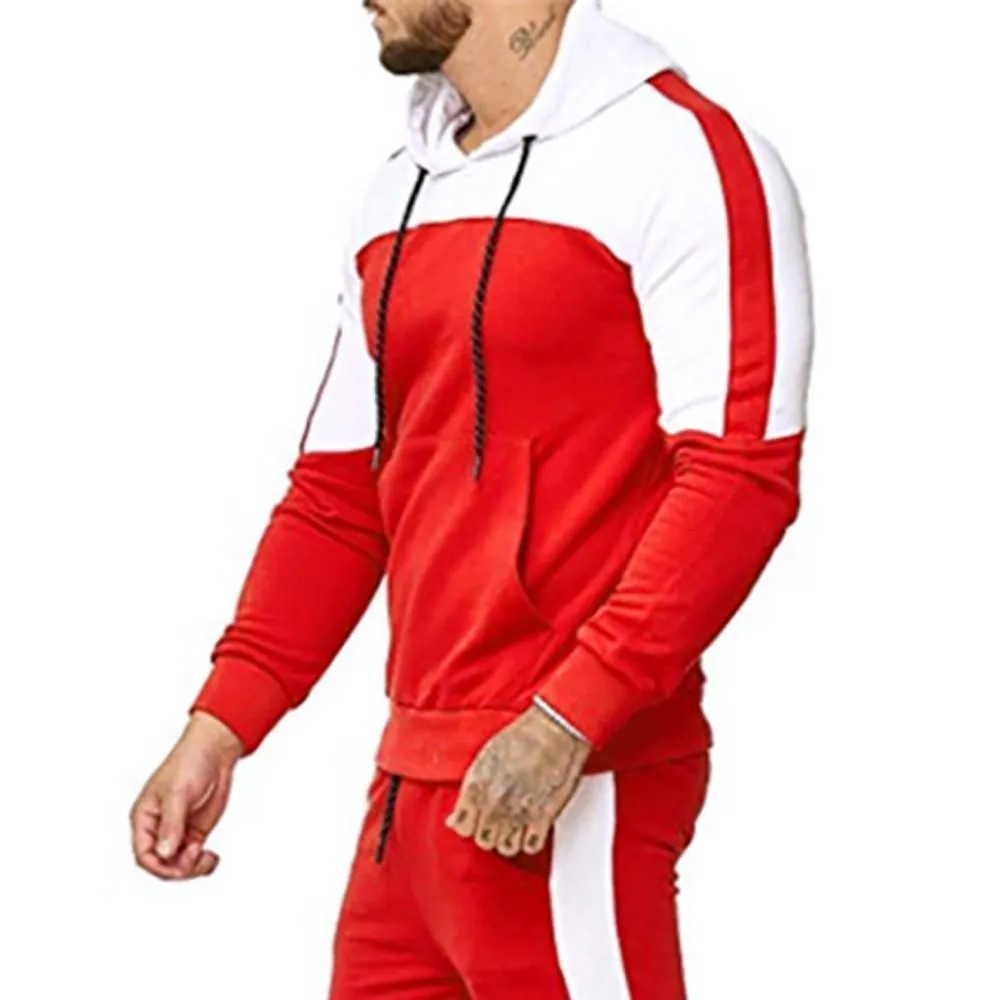 Men Tracksuit Casual Slim Patchwork Hoodie And Jogger Pants