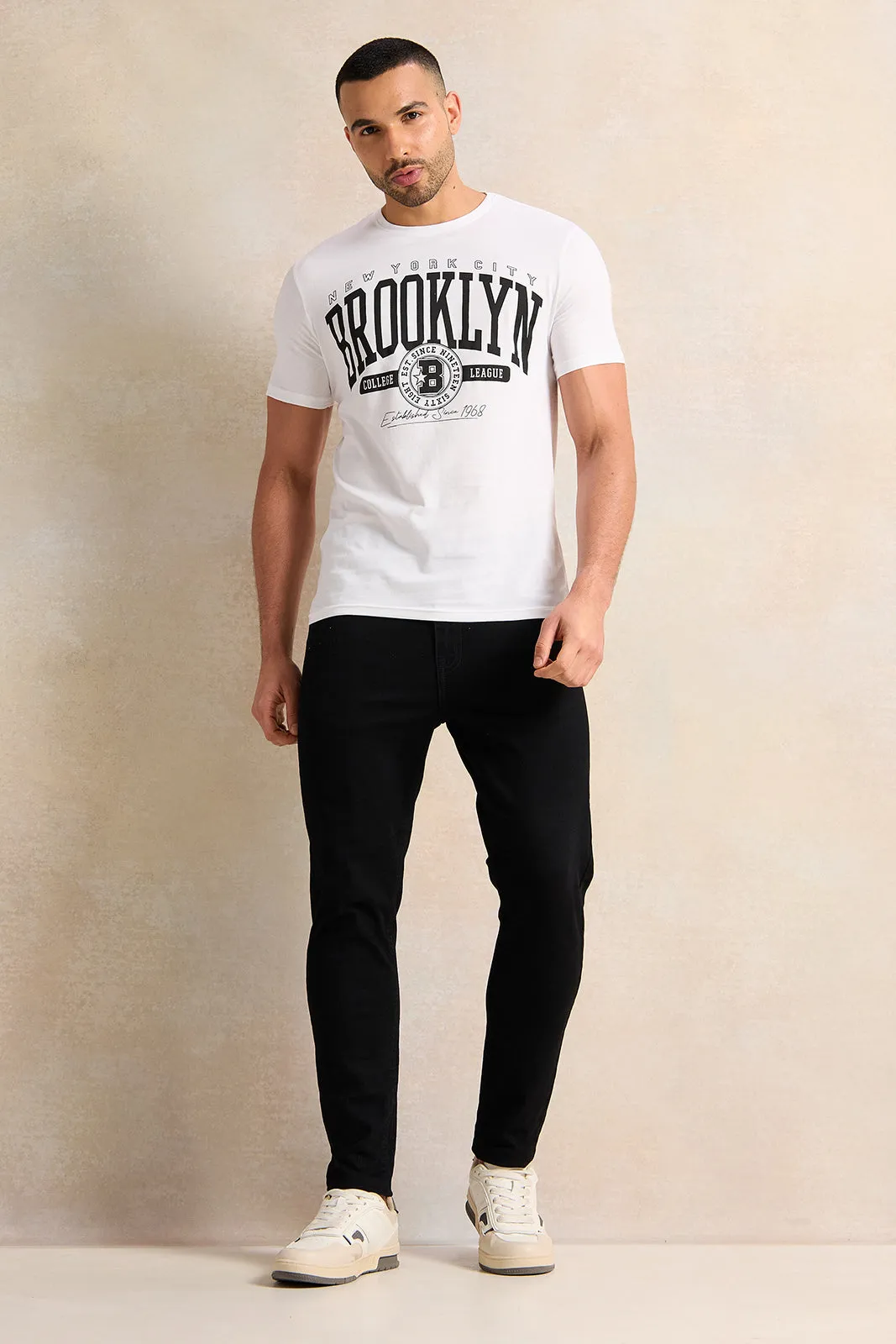 Men White Brooklyn Print Graphic T-Shirt