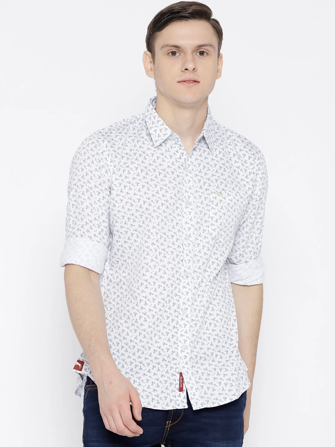 Men White Slim Fit Printed Casual Shirt