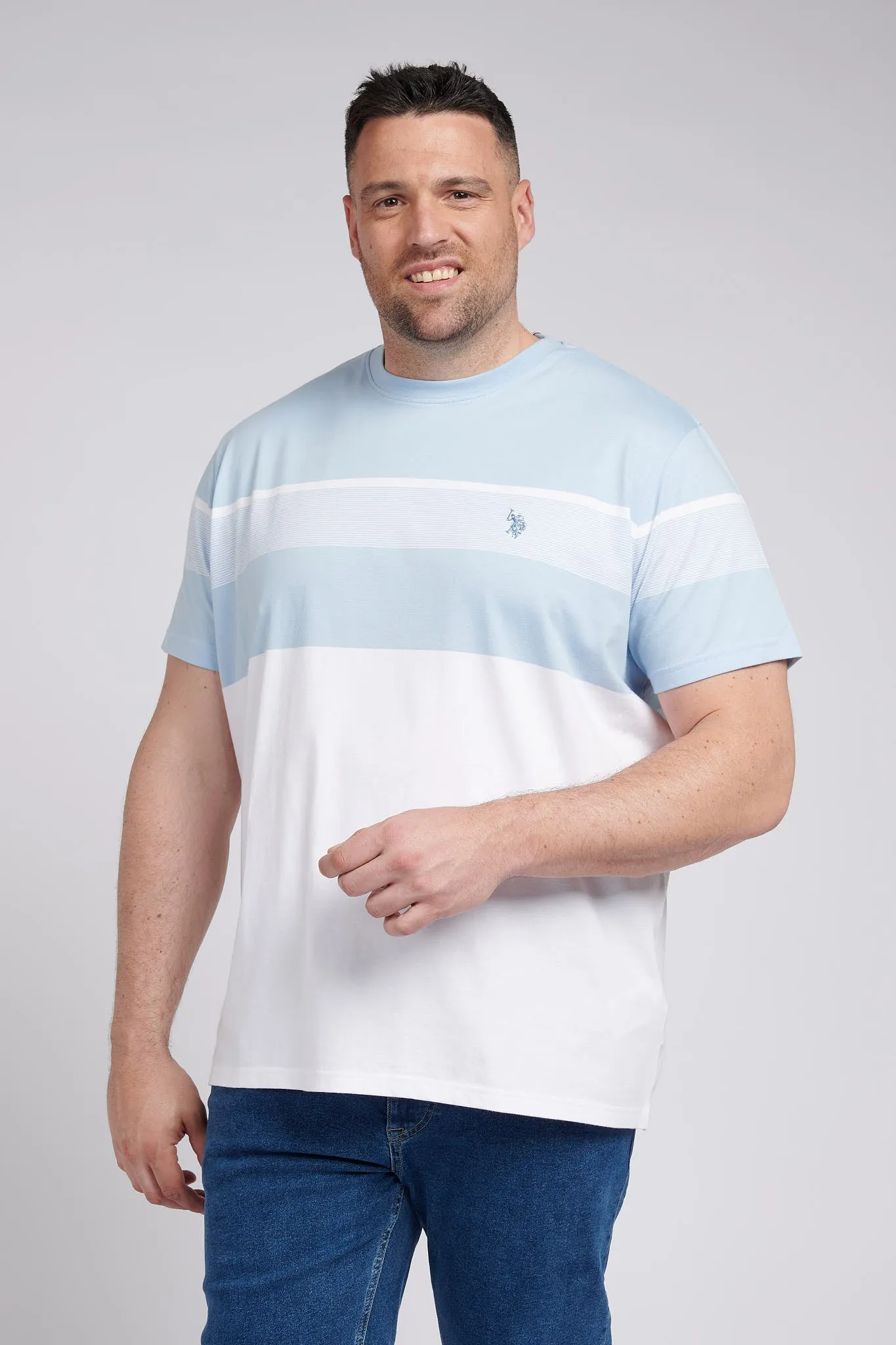 Mens Big & Tall Block Stripe T-Shirt in Cashmere Blue