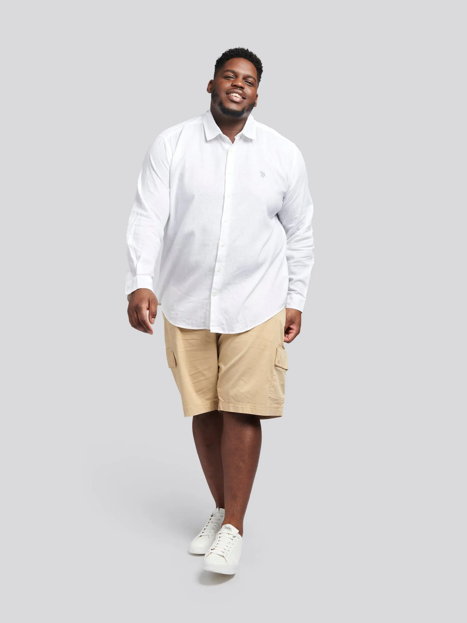 Mens Big & Tall Linen Blend Long Sleeve Shirt in Bright White