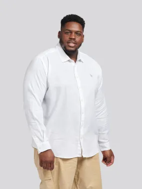 Mens Big & Tall Linen Blend Long Sleeve Shirt in Bright White