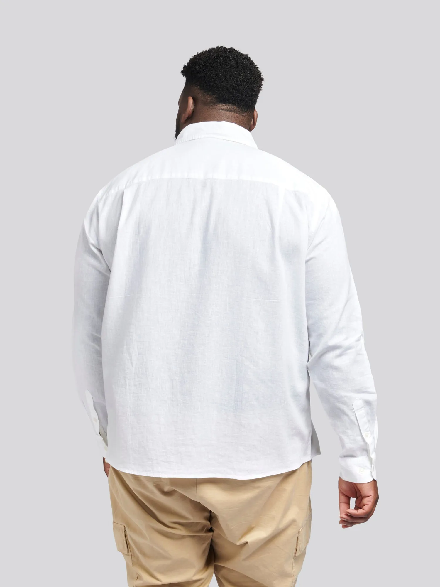 Mens Big & Tall Linen Blend Long Sleeve Shirt in Bright White