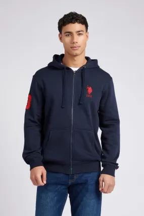 Mens Classic Fit Player 3 Zip Hoodie in Dark Sapphire Navy / Haute Red DHM