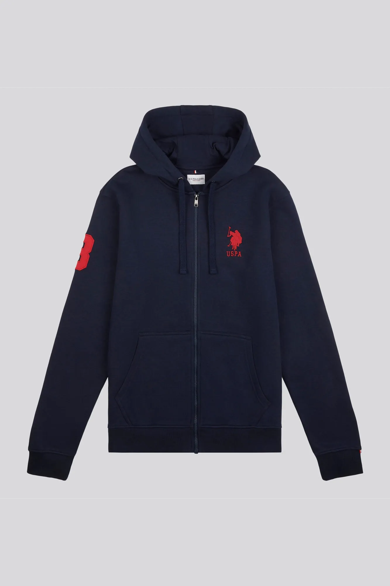 Mens Classic Fit Player 3 Zip Hoodie in Dark Sapphire Navy / Haute Red DHM